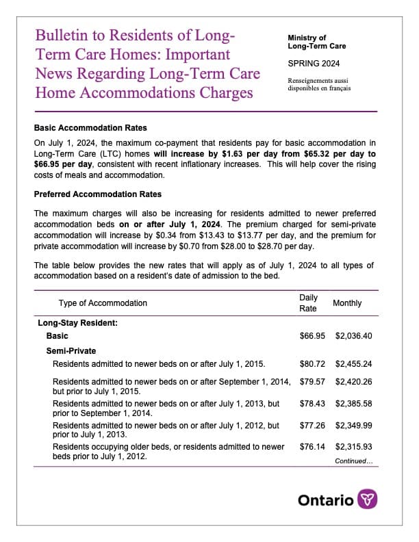 New 2024 Long term Care Rates In Ontario Basic Semi private And New 2024 long term care rates in ontario basic semi private and